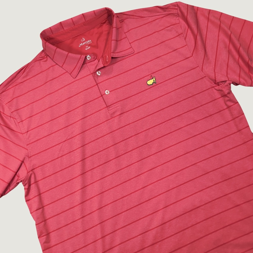 Masters Tech Polo Mens XXL Pink Striped Golf Shirt Performance Stretch Augusta